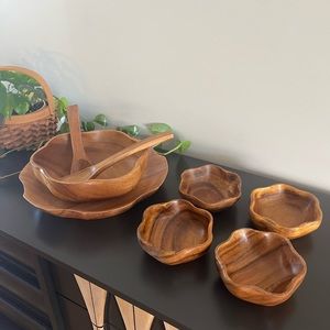 SOLD-Vintage Monkey Pod Salad Bowl Set